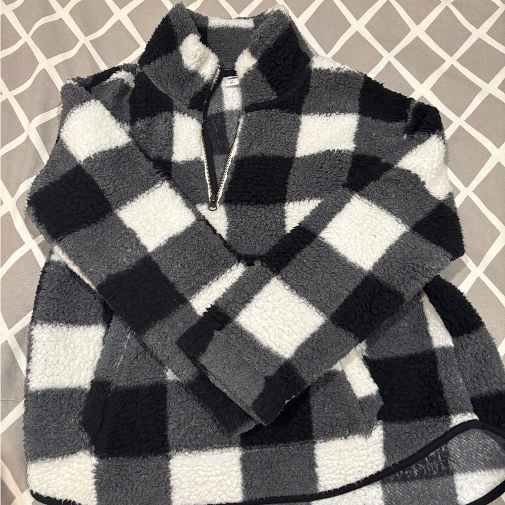 Old Navy Gray and White Sherpa Zip Pullover